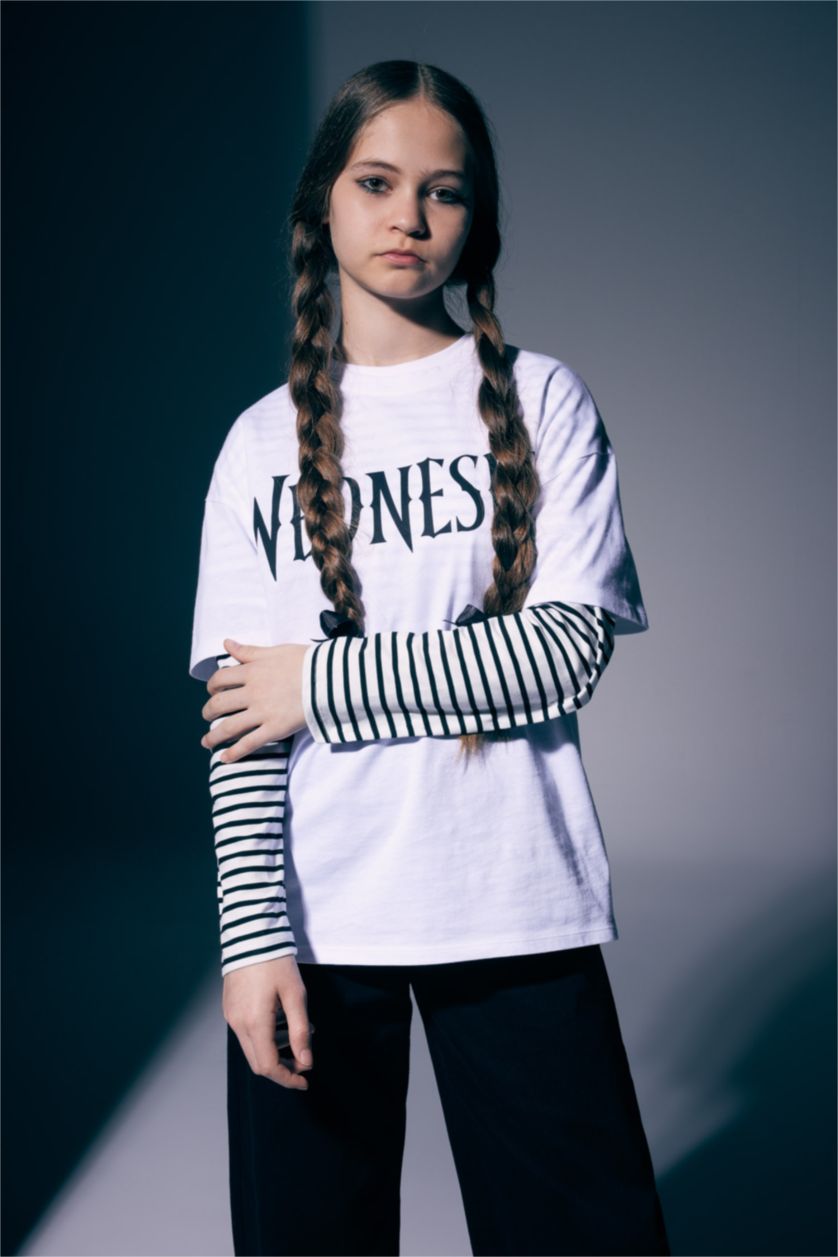 Девочки и подростки Белый Футболка оверсайз Wednesday для девочек