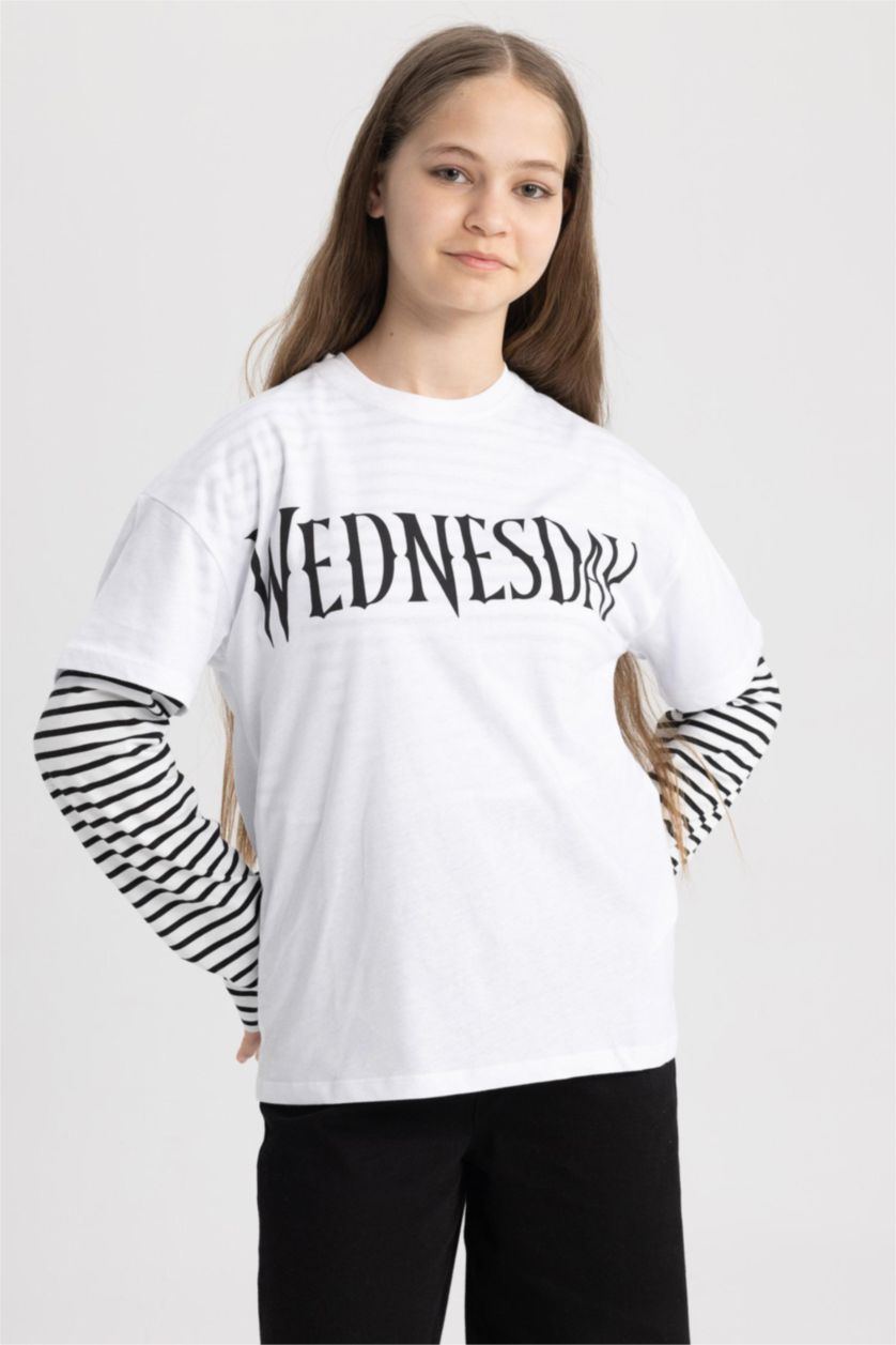 Девочки и подростки Белый Футболка оверсайз Wednesday для девочек