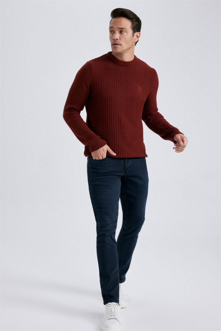 Erkek Koyu Turuncu Standart Fıt Triko Kazak