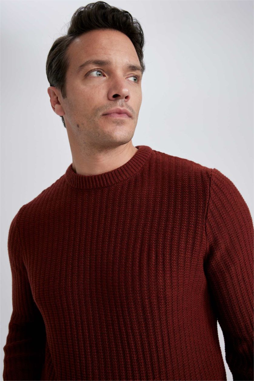 Erkek Koyu Turuncu Standart Fıt Triko Kazak