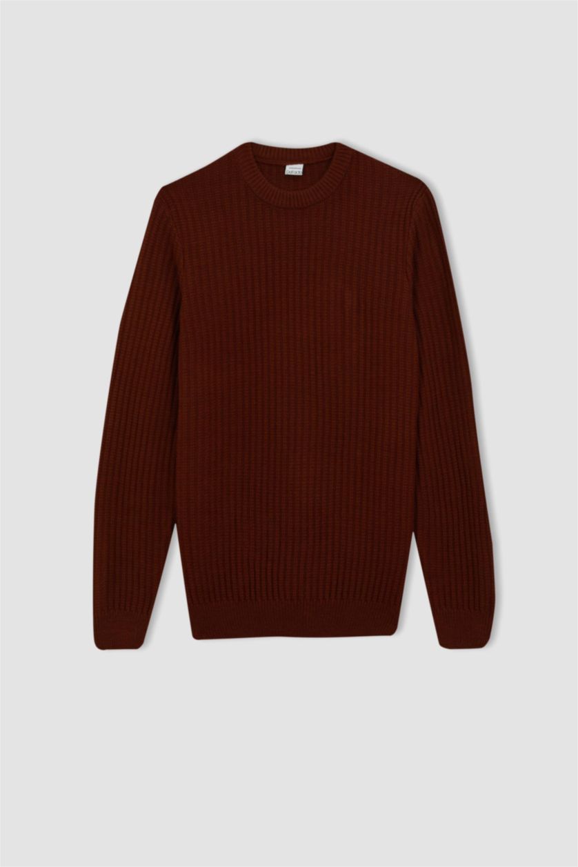 Erkek Koyu Turuncu Standart Fıt Triko Kazak