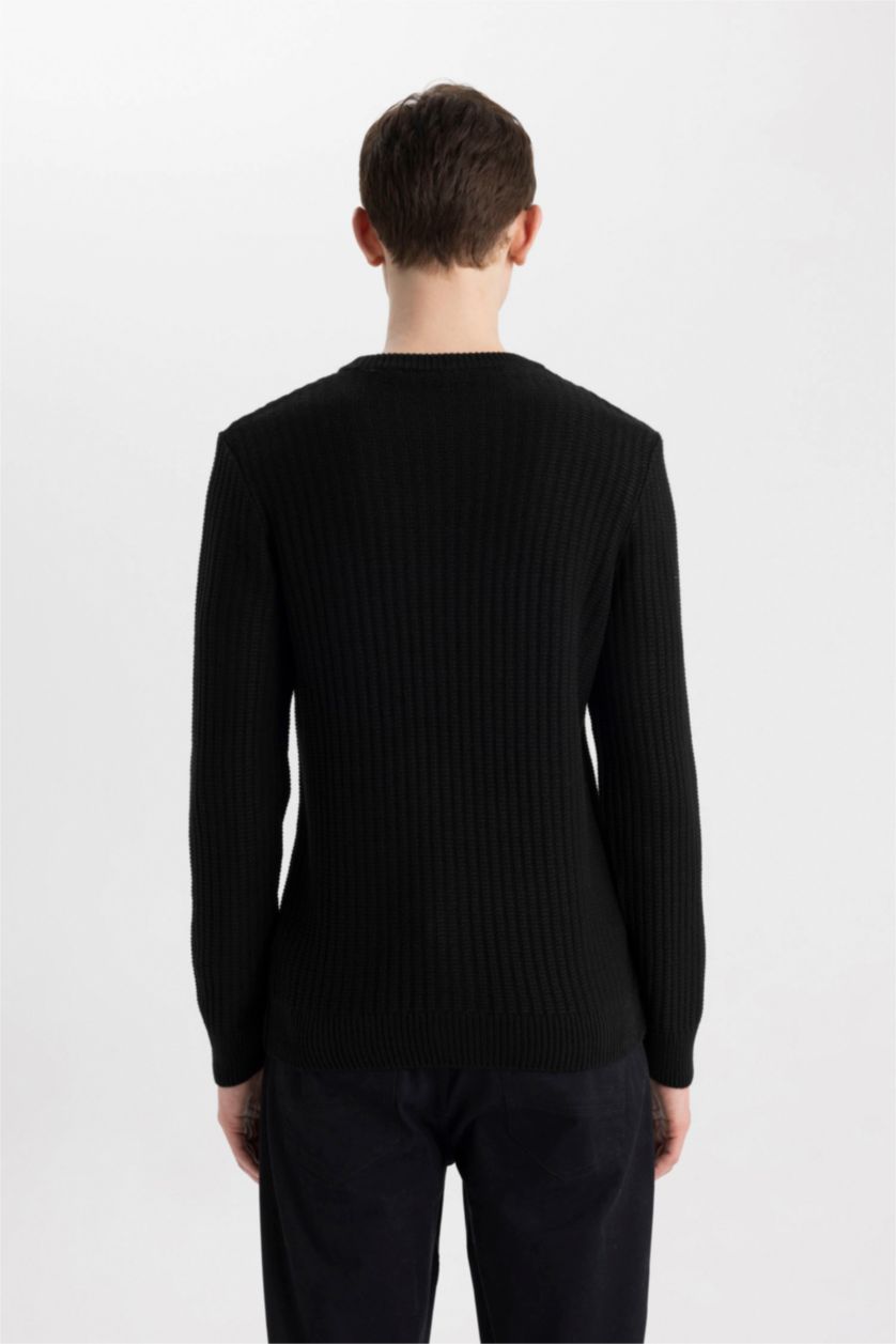 HOMME Noir Pull Tricot Coupe standard Col Ras Du Cou