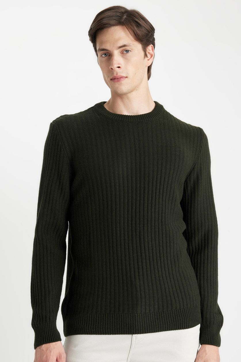 MAN Dark Green Standard Fit Crew Neck Jacquard Aviator Knitwear Pullover