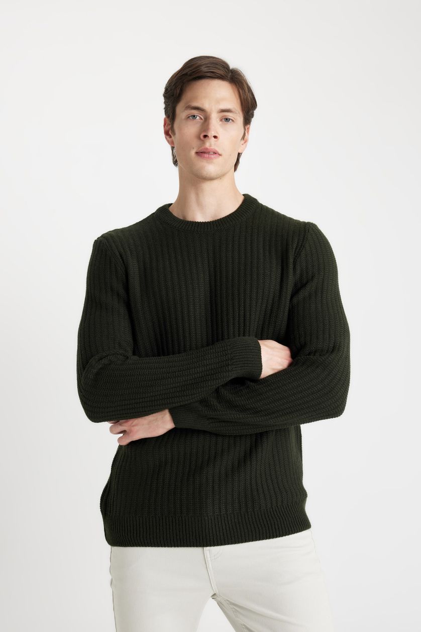 MAN Dark Green Standard Fit Crew Neck Jacquard Aviator Knitwear Pullover
