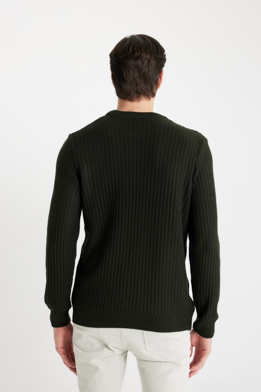 MAN Dark Green Standard Fit Crew Neck Jacquard Aviator Knitwear Pullover