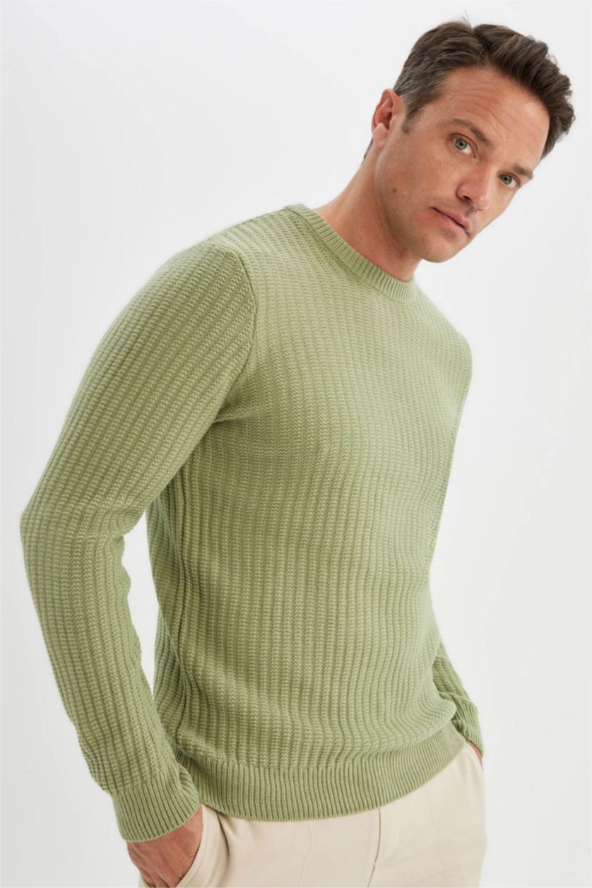 MAN Khaki Standard Fit Crew Neck Knitwear Pullover