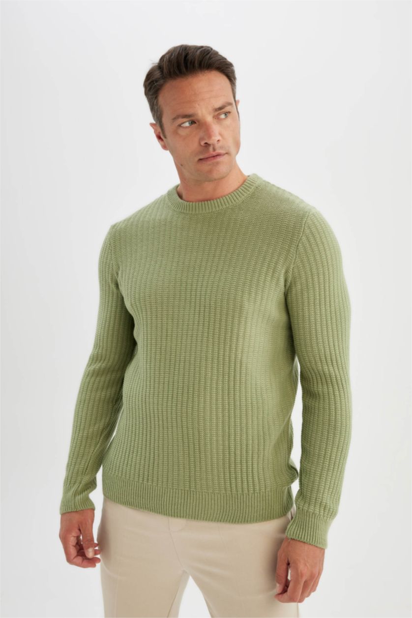MAN Khaki Standard Fit Crew Neck Knitwear Pullover