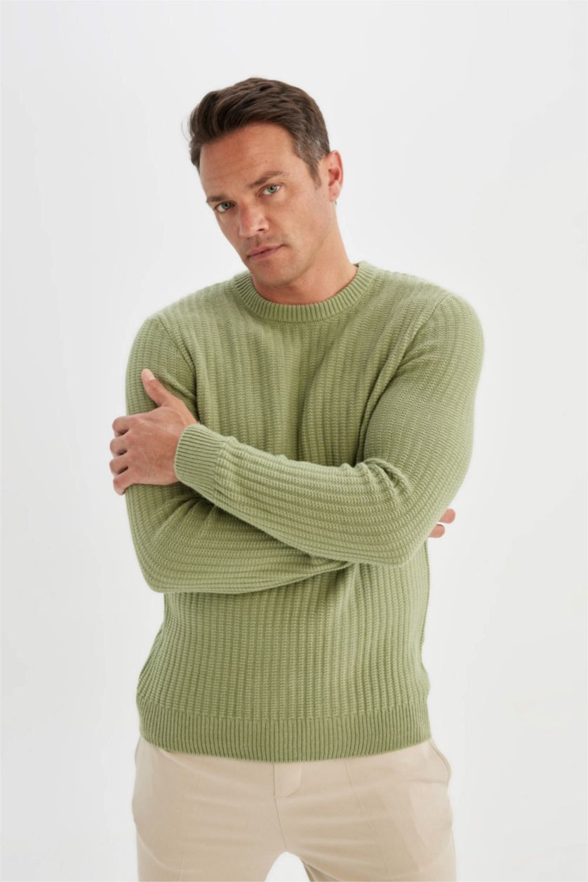 MAN Khaki Standard Fit Crew Neck Knitwear Pullover