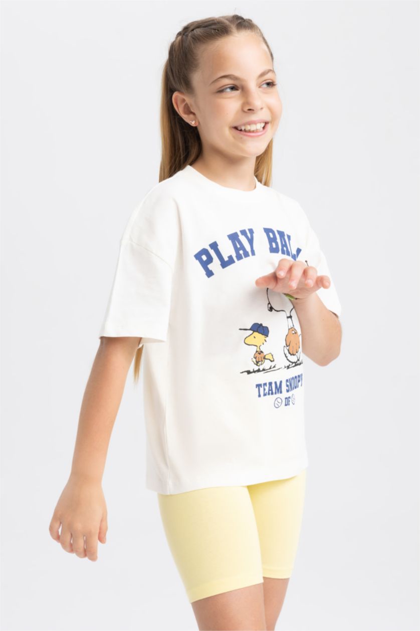 GIRLS & TEENS Ecru Girl Snoopy Licensed Relax Fit Short Sleeved T-Shirt