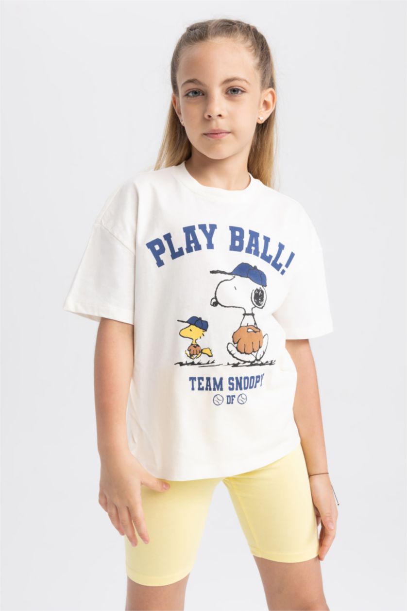 GIRLS & TEENS Ecru Girl Snoopy Licensed Relax Fit Short Sleeved T-Shirt