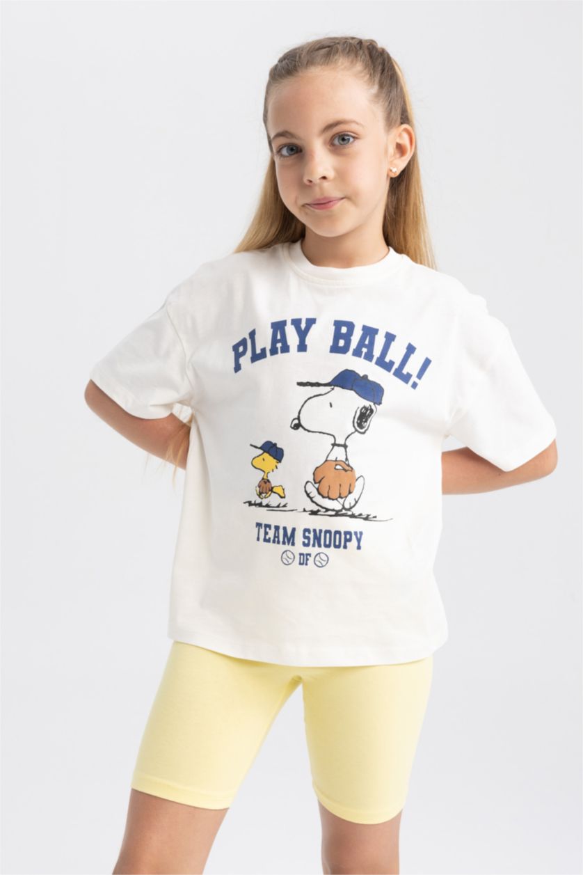 GIRLS & TEENS Ecru Girl Snoopy Licensed Relax Fit Short Sleeved T-Shirt