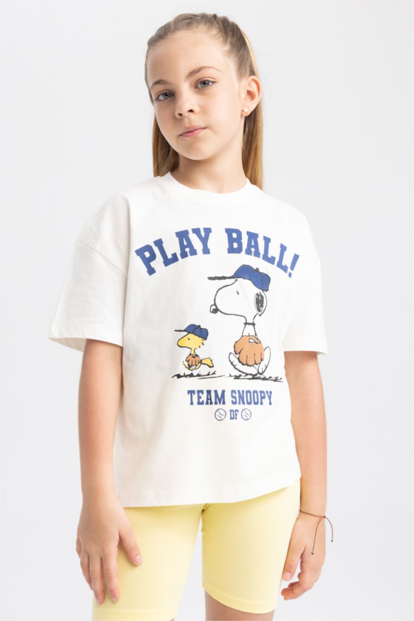 GIRLS & TEENS Ecru Girl Snoopy Licensed Relax Fit Short Sleeved T-Shirt