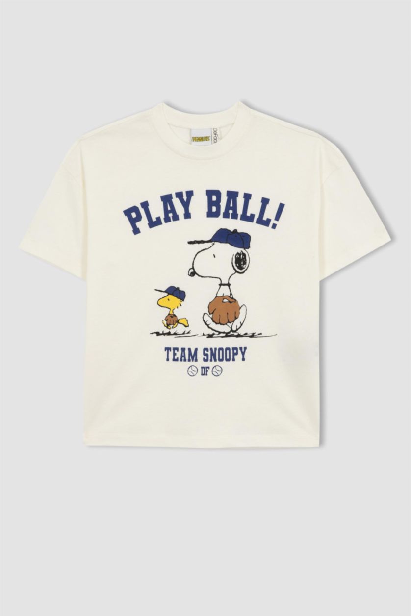 GIRLS & TEENS Ecru Girl Snoopy Licensed Relax Fit Short Sleeved T-Shirt