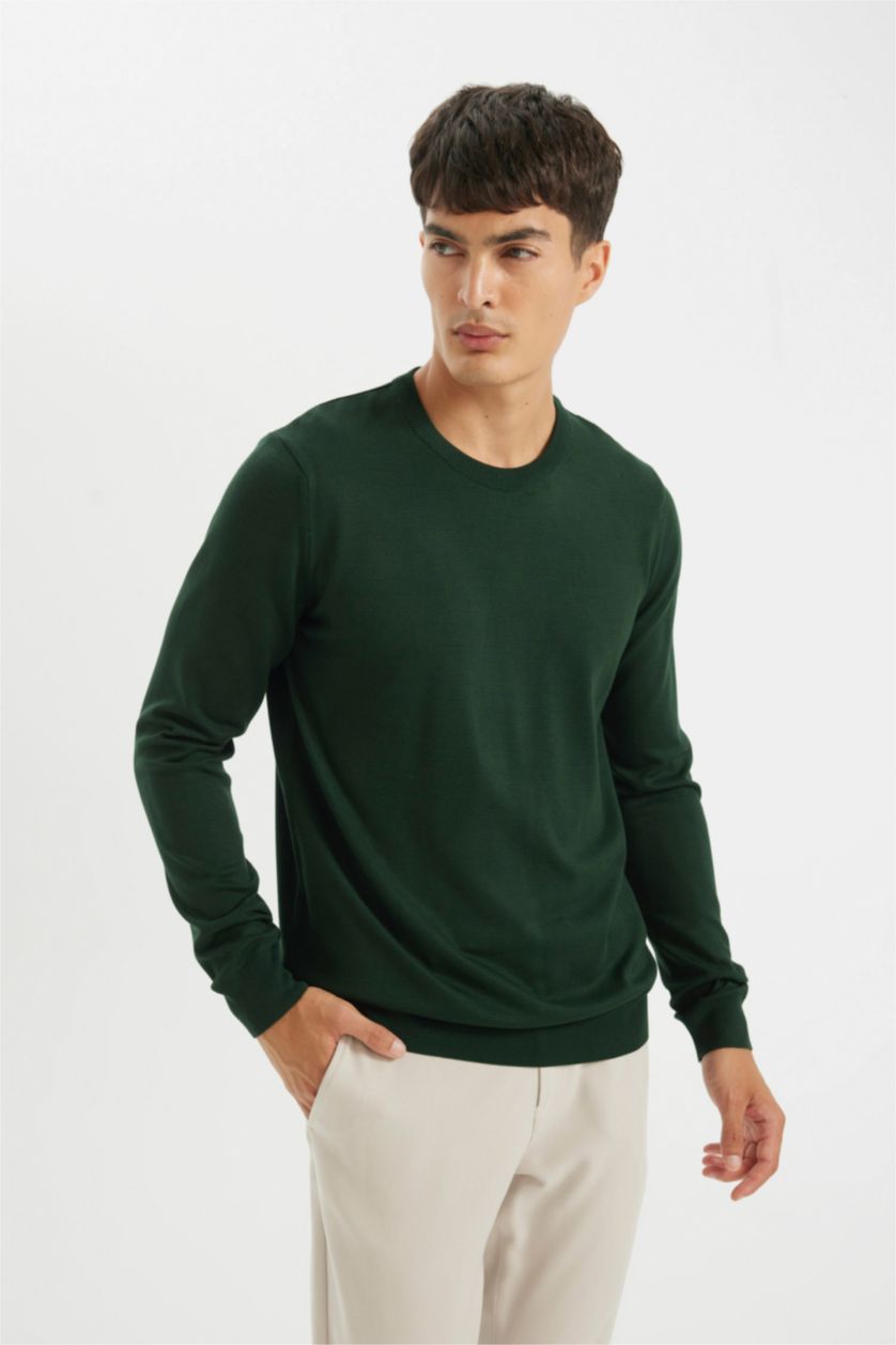 MAN Dark Green Standard Fit Crew Neck Basic Knitwear Pullover