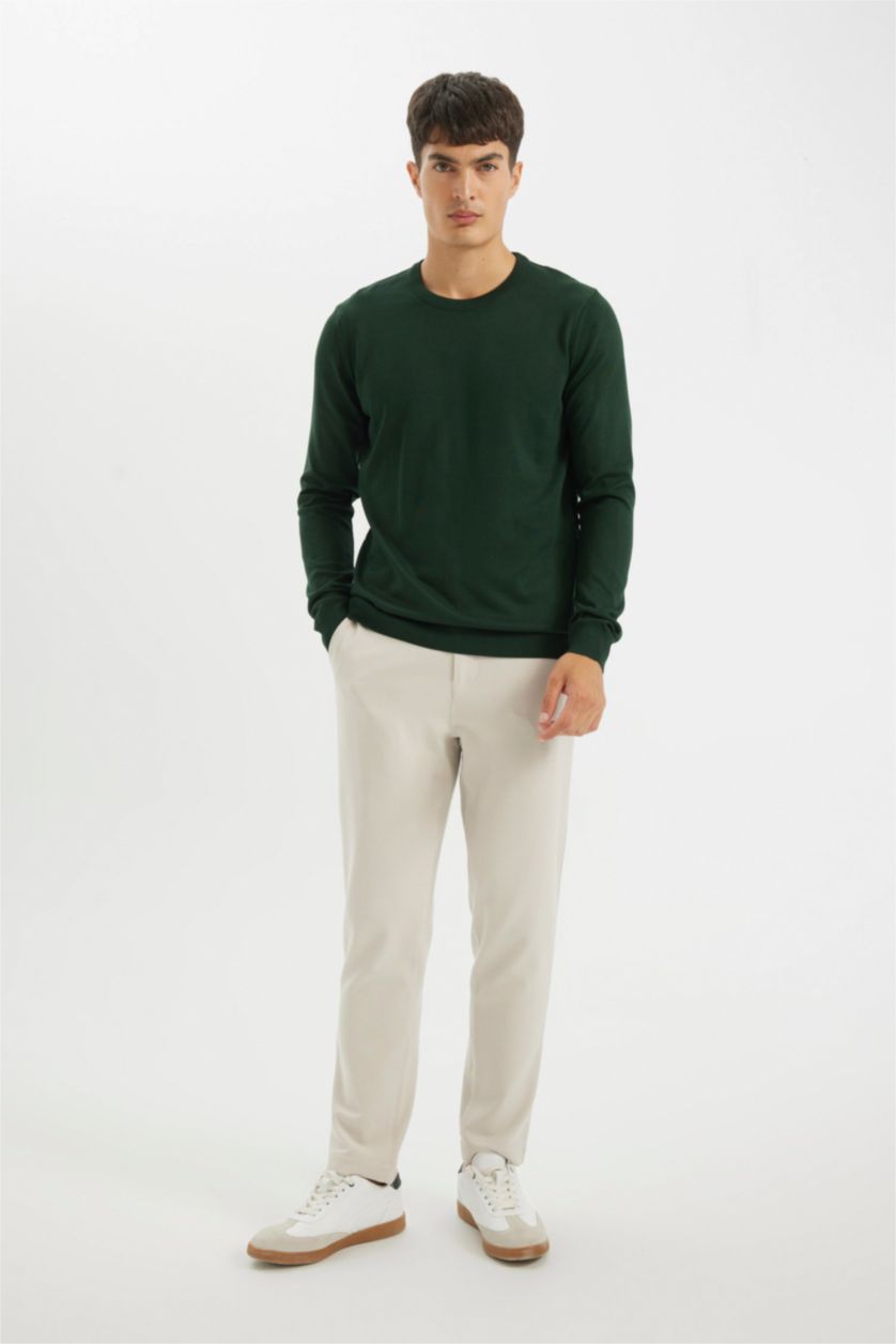 MAN Dark Green Standard Fit Crew Neck Basic Knitwear Pullover