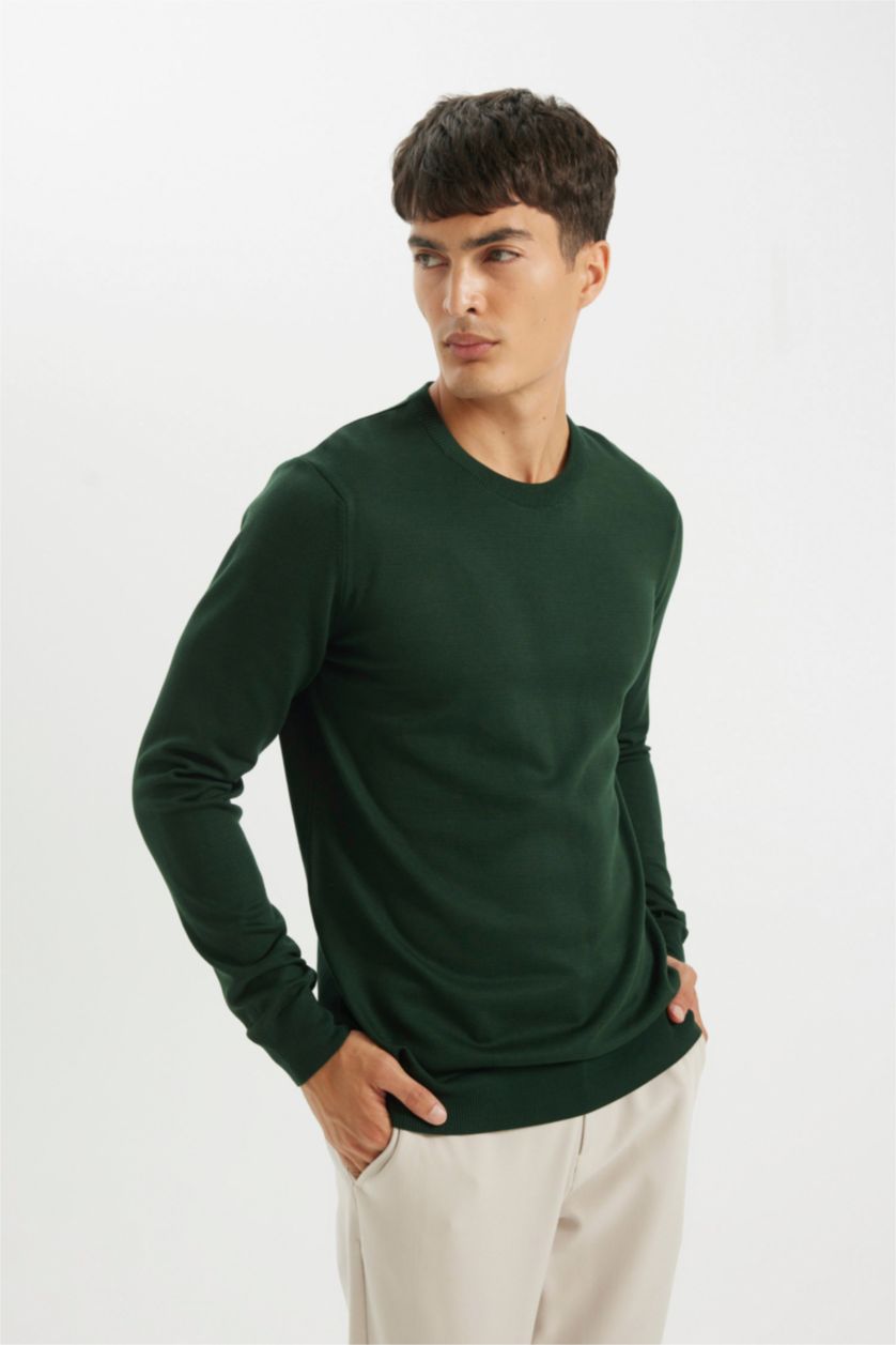 MAN Dark Green Standard Fit Crew Neck Basic Knitwear Pullover