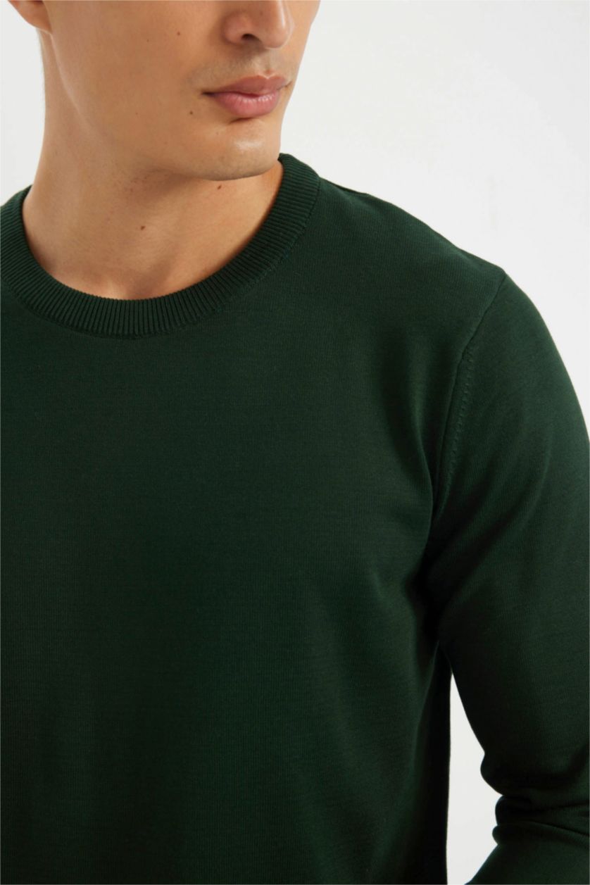 MAN Dark Green Standard Fit Crew Neck Basic Knitwear Pullover