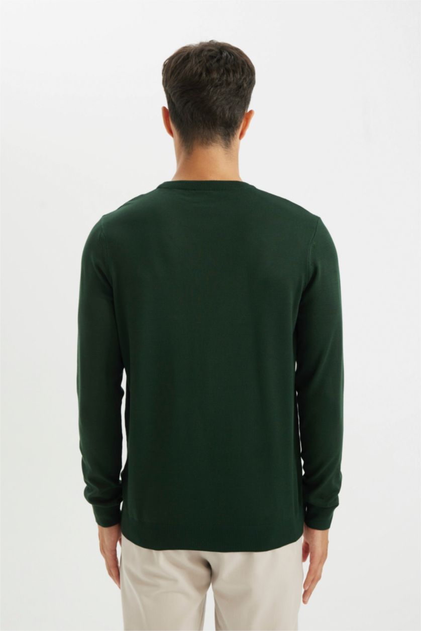 MAN Dark Green Standard Fit Crew Neck Basic Knitwear Pullover