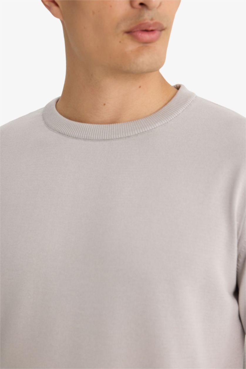 Man Grey Regular Fit Crew Neck Basic Premium Knit Pullover