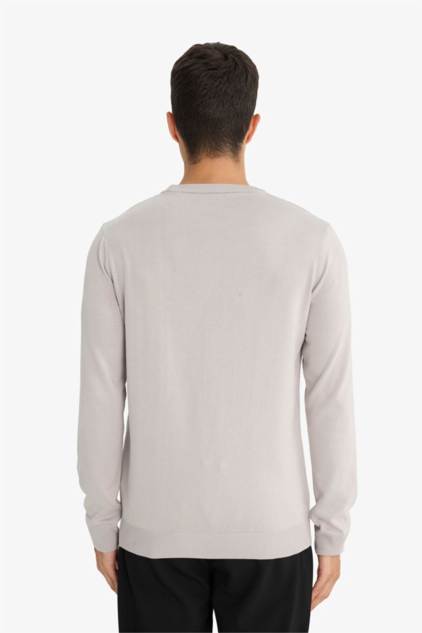Man Grey Regular Fit Crew Neck Basic Premium Knit Pullover