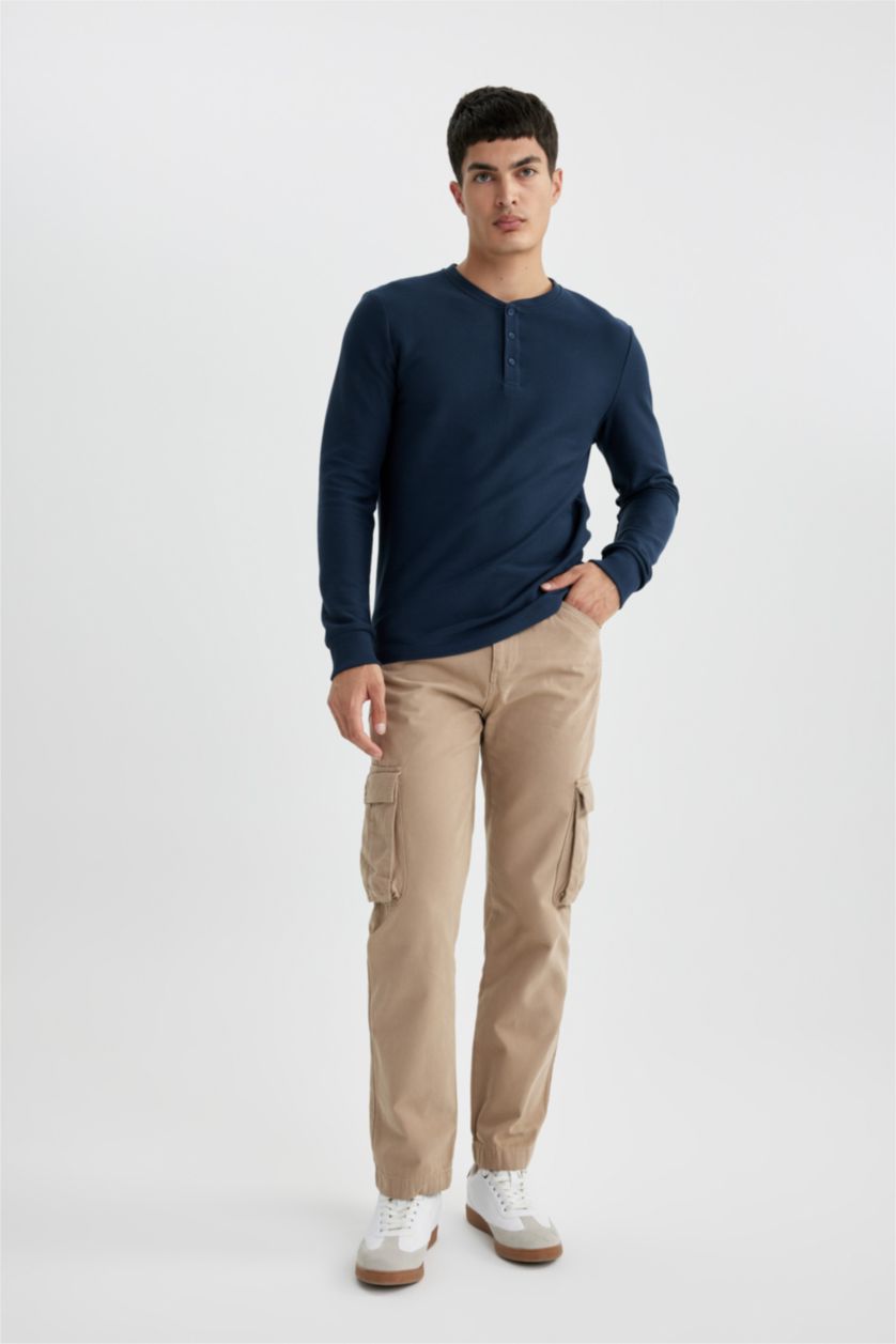 MAN NAVY Slim Fit Buttoned Long Sleeve T-Shirt