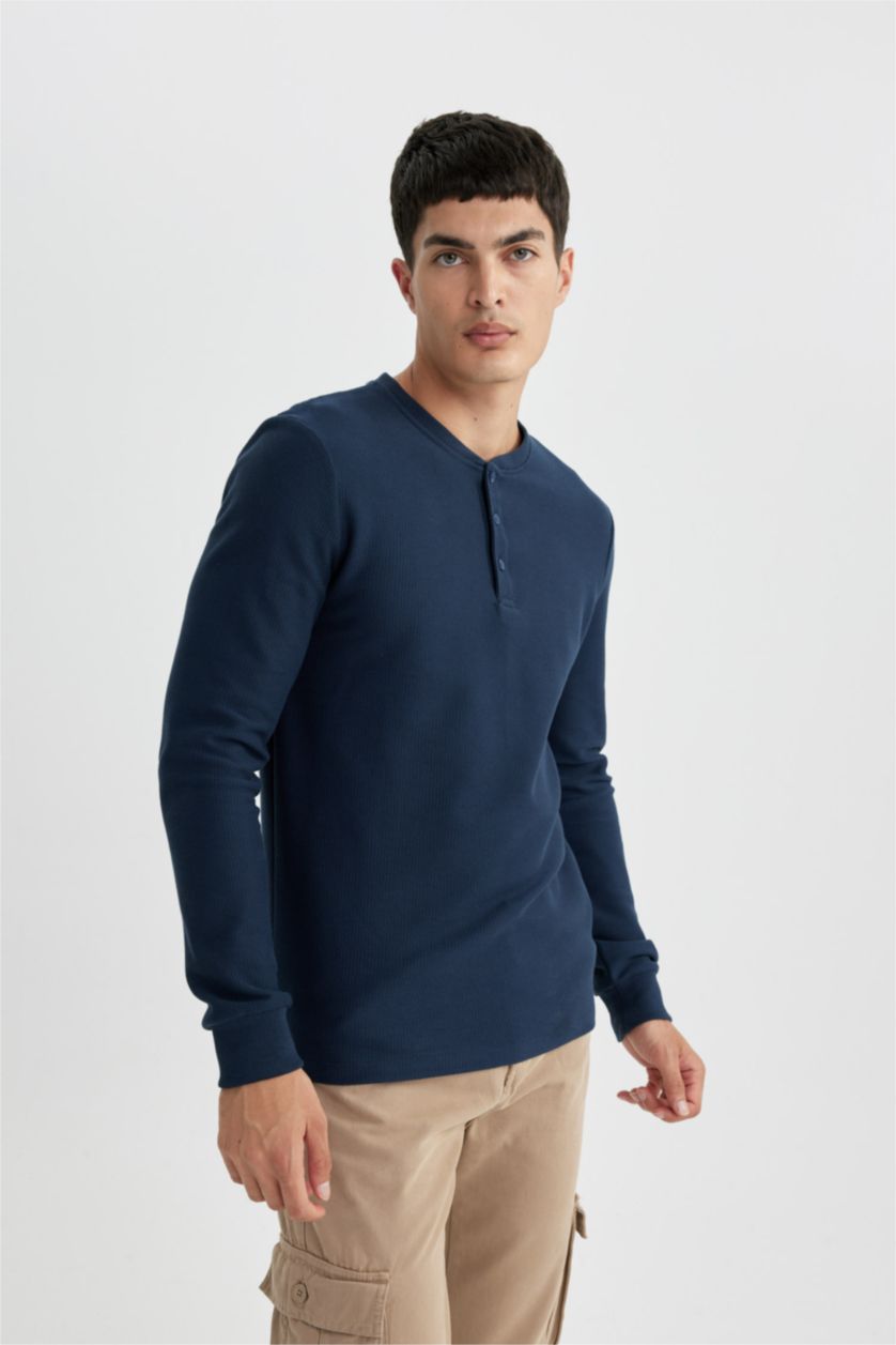 MAN NAVY Slim Fit Buttoned Long Sleeve T-Shirt