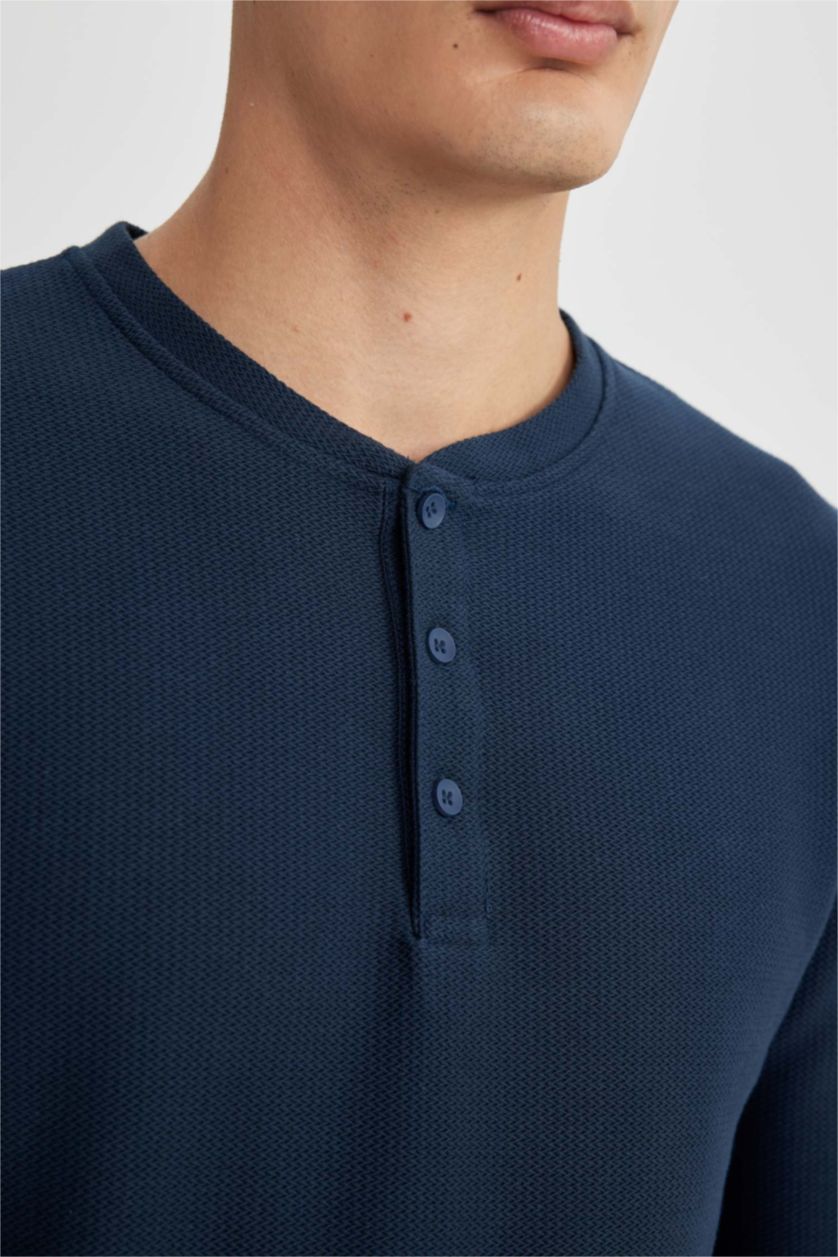MAN NAVY Slim Fit Buttoned Long Sleeve T-Shirt