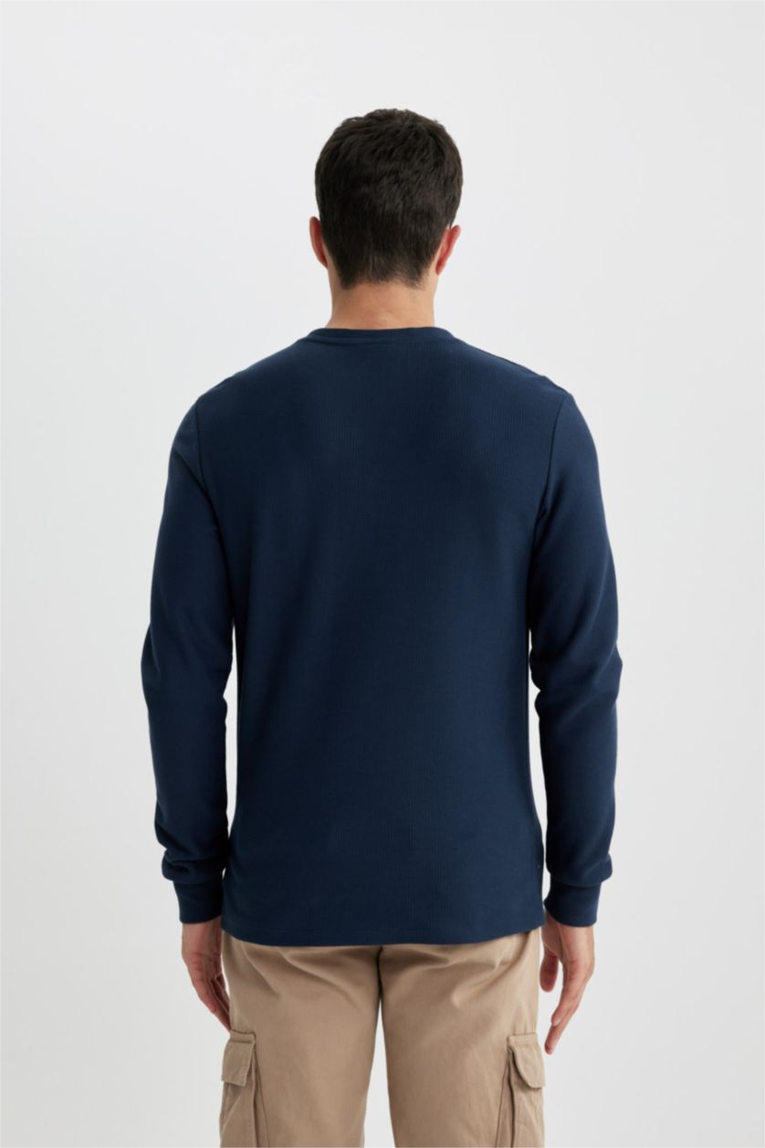 MAN NAVY Slim Fit Buttoned Long Sleeve T-Shirt