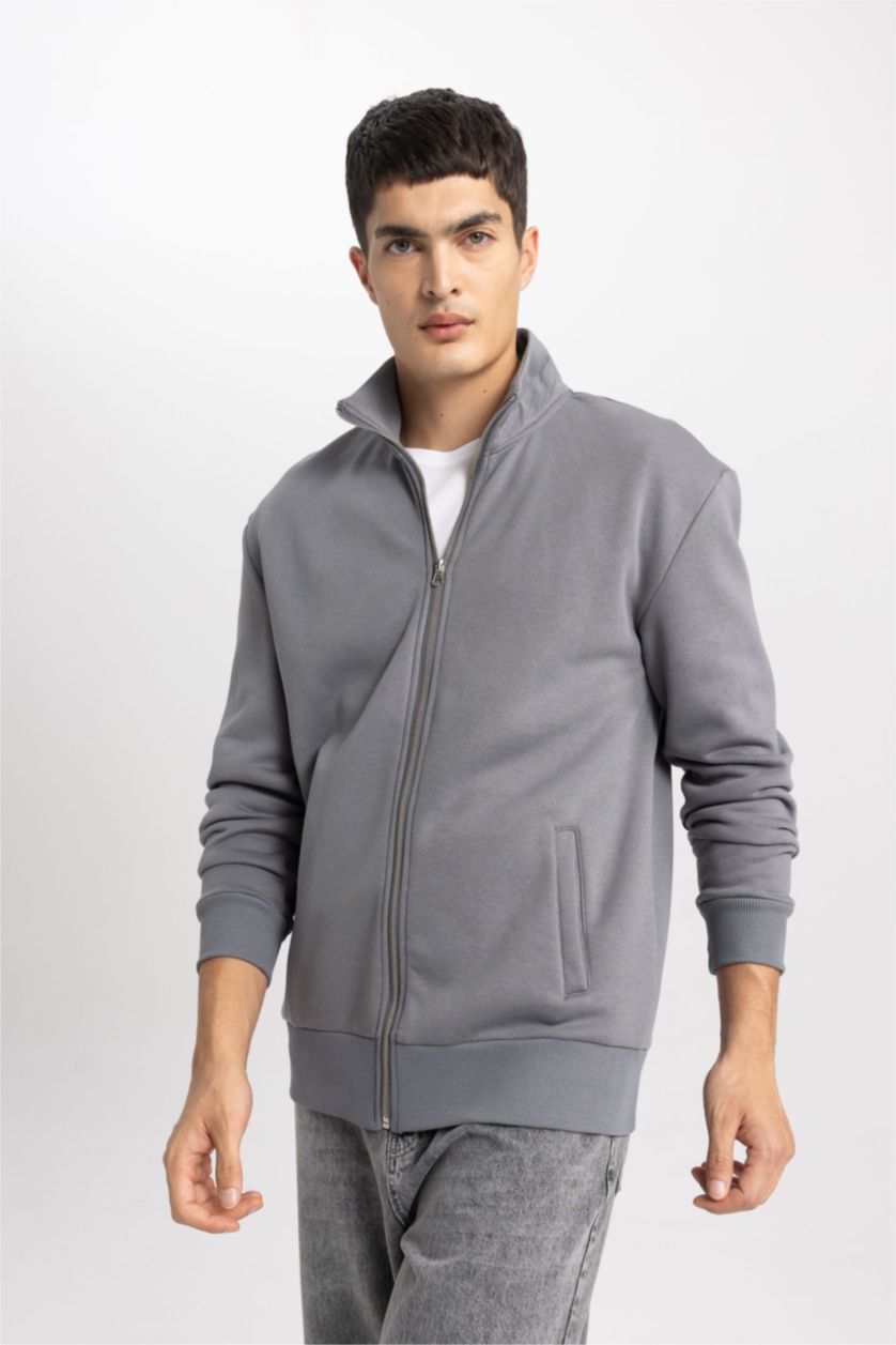 MAN Dark Grey Comfort Regular Fit Casual Basic Zippered Sweatshirt