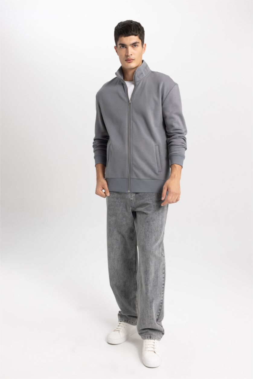 MAN Dark Grey Comfort Regular Fit Casual Basic Zippered Sweatshirt