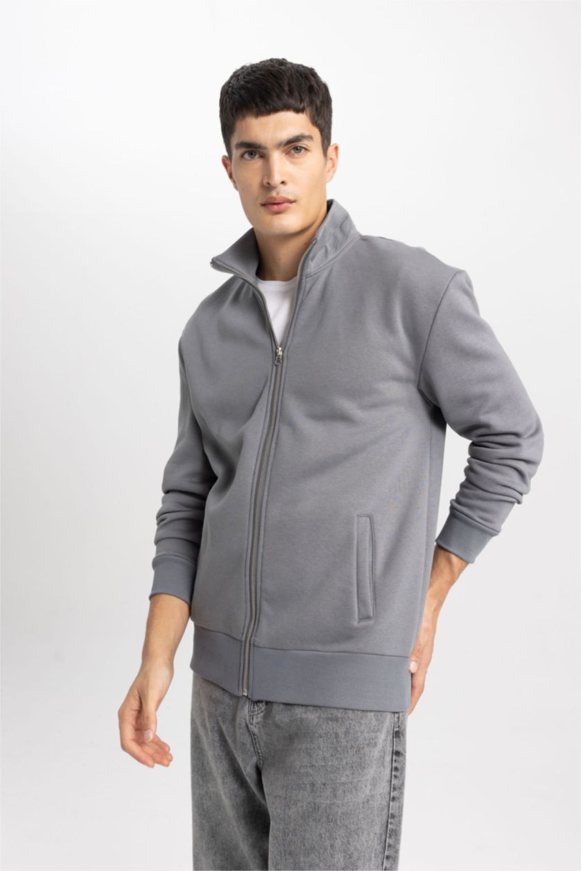 MAN Dark Grey Comfort Regular Fit Casual Basic Zippered Sweatshirt