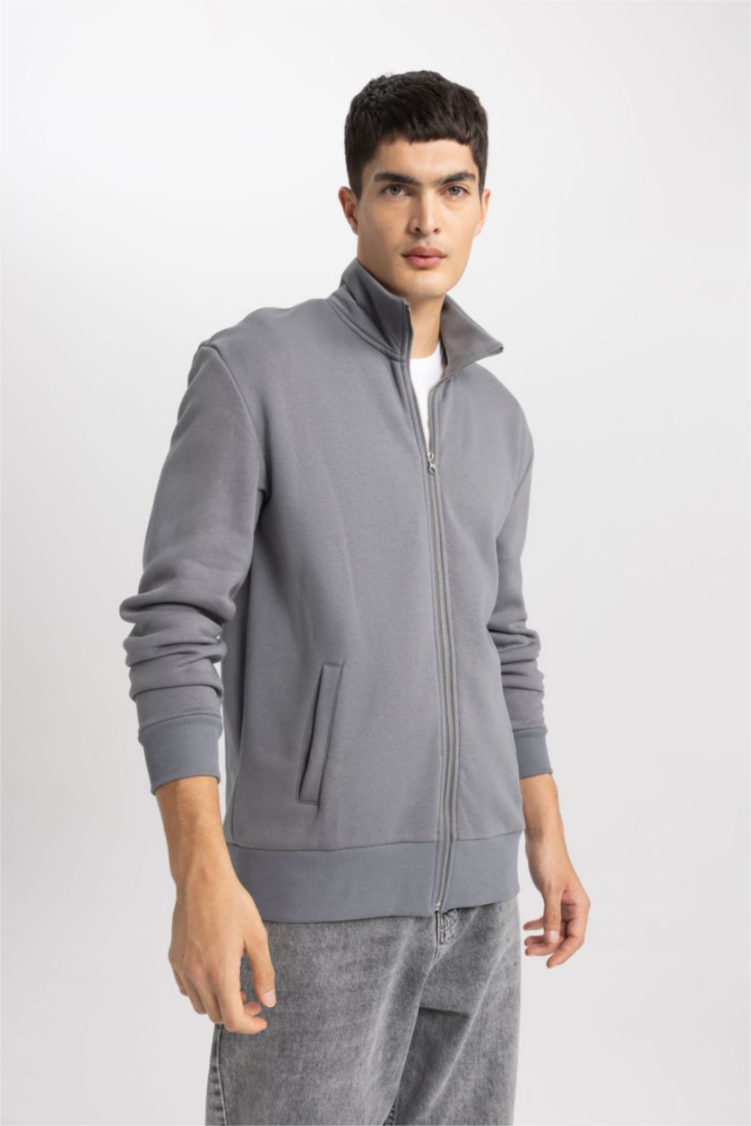 MAN Dark Grey Comfort Regular Fit Casual Basic Zippered Sweatshirt