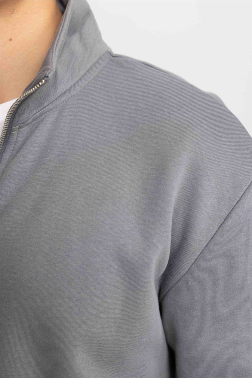 MAN Dark Grey Comfort Regular Fit Casual Basic Zippered Sweatshirt