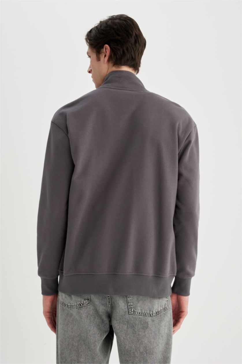 MAN Anthracite Comfort Fit Stand Collar Zippered Sweatshirt