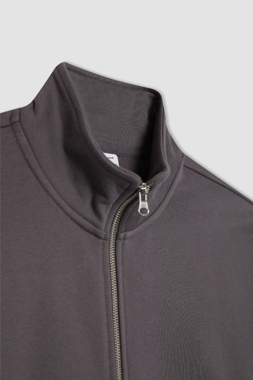MAN Anthracite Comfort Fit Stand Collar Zippered Sweatshirt