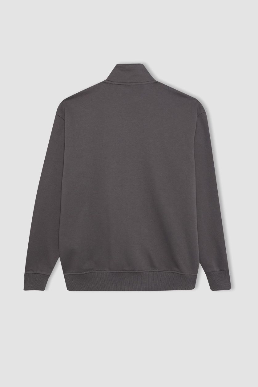 MAN Anthracite Comfort Fit Stand Collar Zippered Sweatshirt