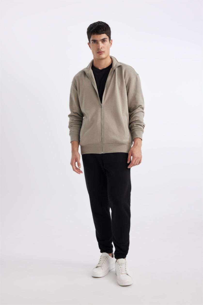 MAN Khaki Comfort Fit Thick Sweatshirt Fabric Cardigan