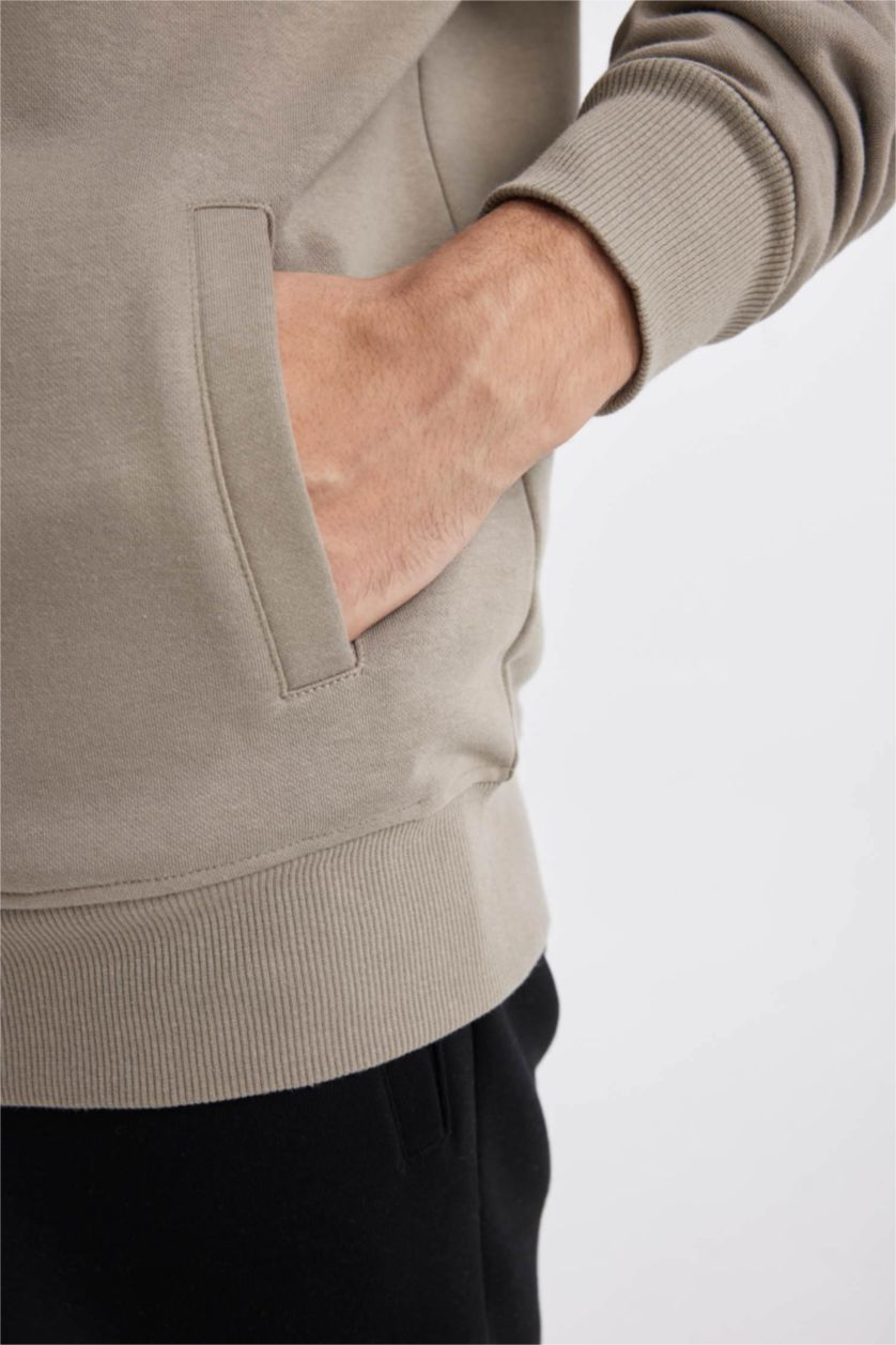 MAN Khaki Comfort Fit Thick Sweatshirt Fabric Cardigan