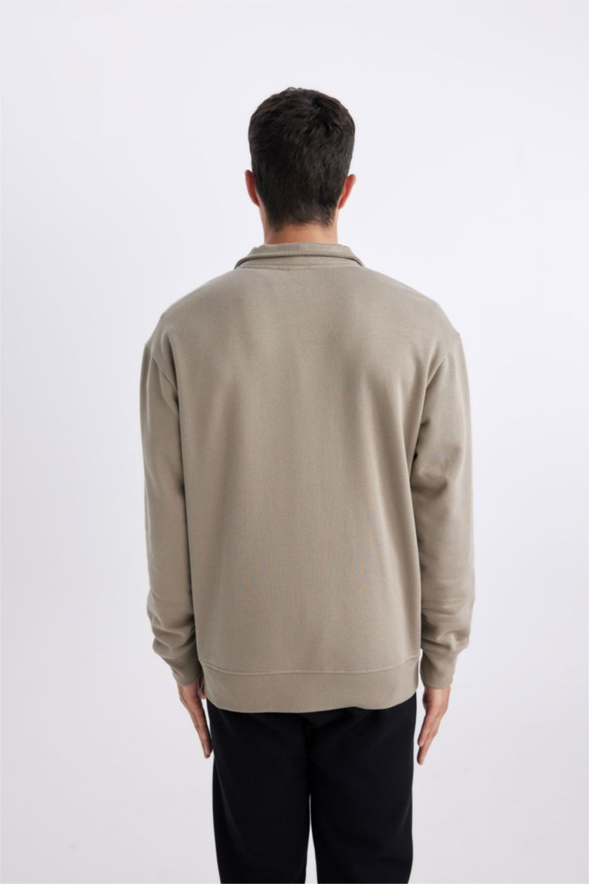 MAN Khaki Comfort Fit Thick Sweatshirt Fabric Cardigan