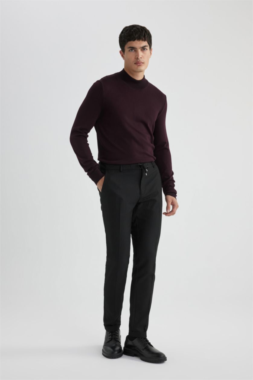HOMME Bordeaux Pull Tricot Coupe Régulière Demi-Col roulé