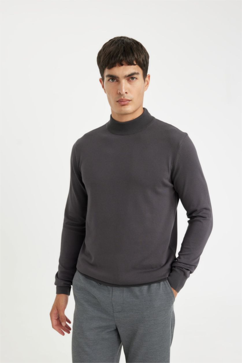 MAN Anthracite Standard Fit Half Turtleneck Basic Knitted Pullover