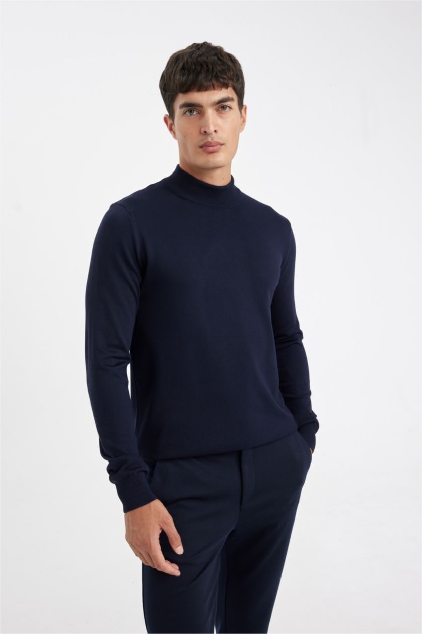 MAN NAVY Standard Fit Half Turtleneck Basic Knitted Pullover