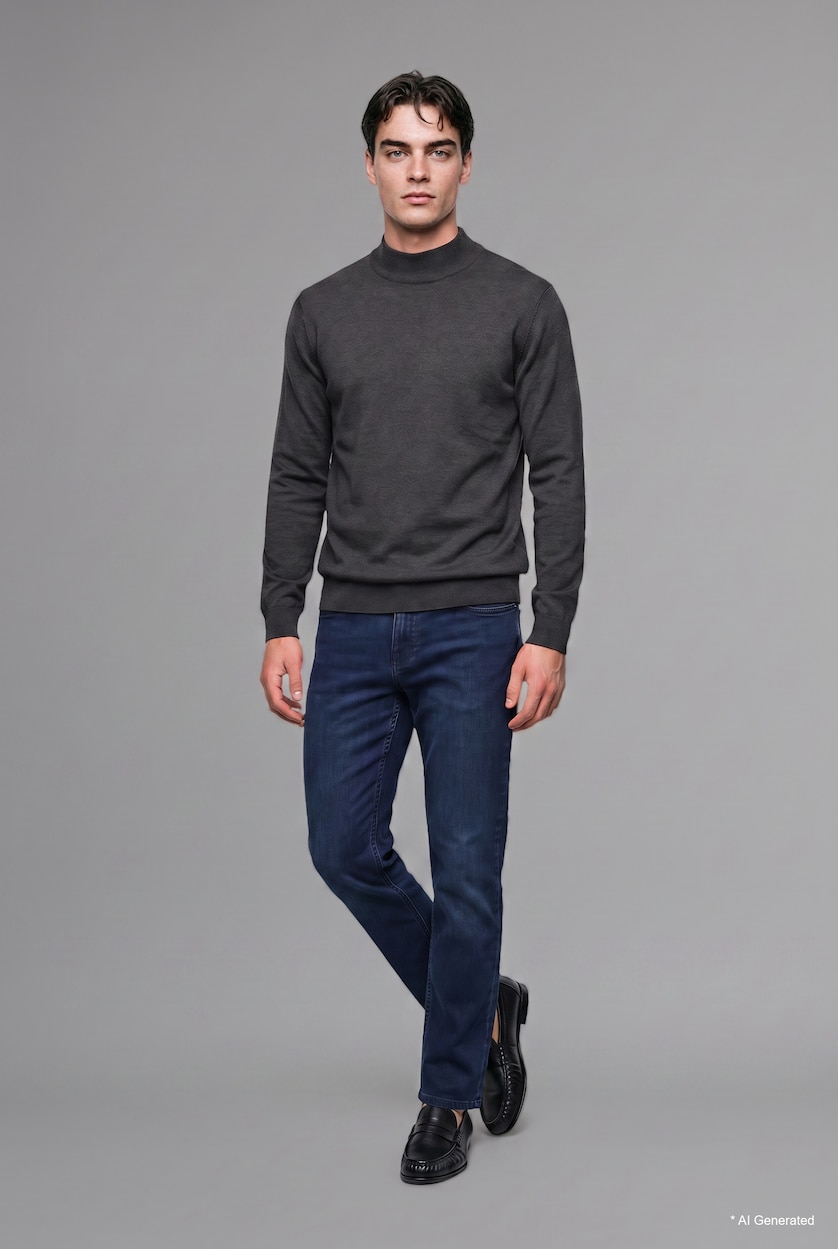 HOMME Anthracite Pull en tricot basic à col roulé Coupe régulière