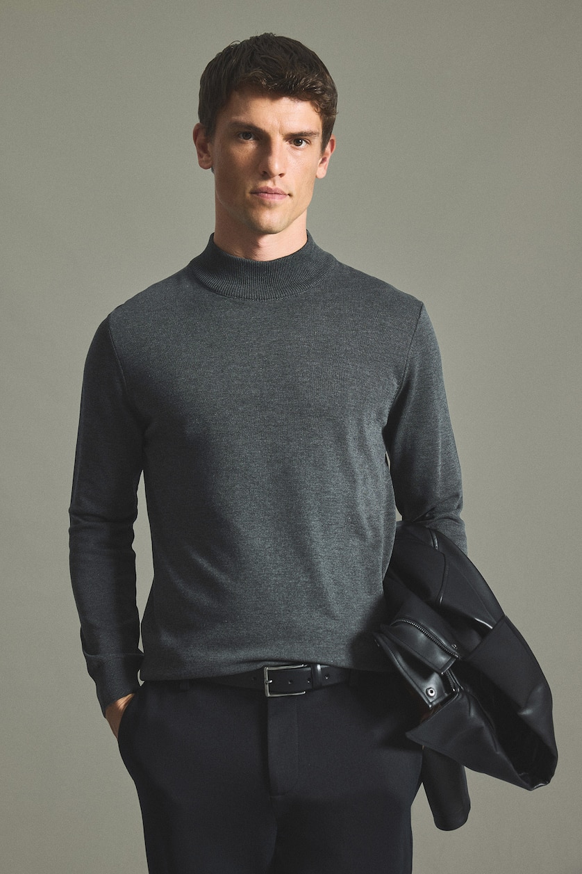 Man Anthracite Melange Regular Fit Basic Turtleneck Knit Pullover