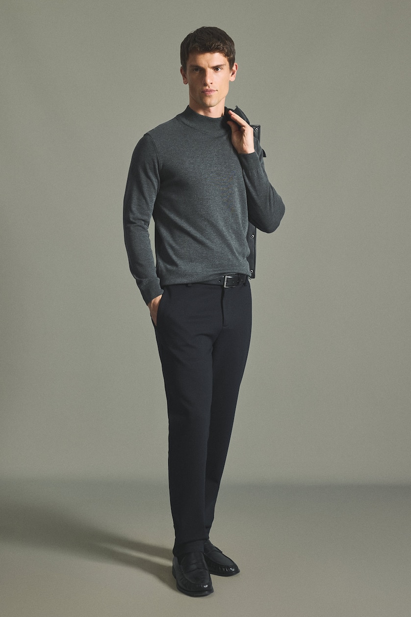 Man Anthracite Melange Regular Fit Basic Turtleneck Knit Pullover