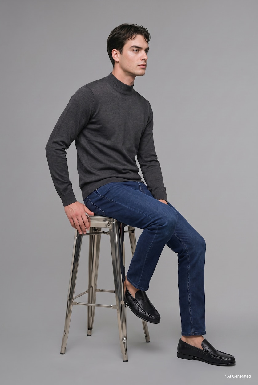 HOMME Anthracite Pull en tricot basic à col roulé Coupe régulière