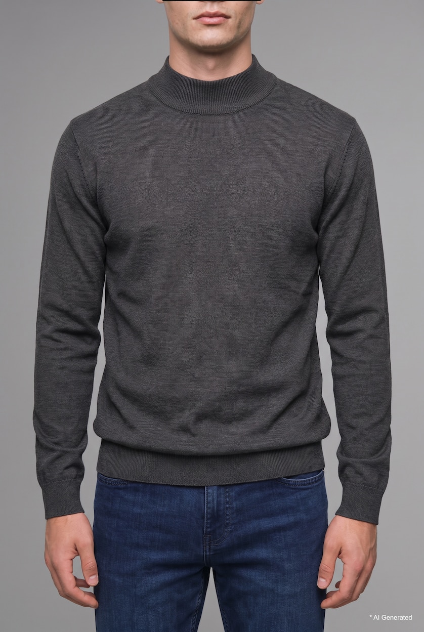 HOMME Anthracite Pull en tricot basic à col roulé Coupe régulière
