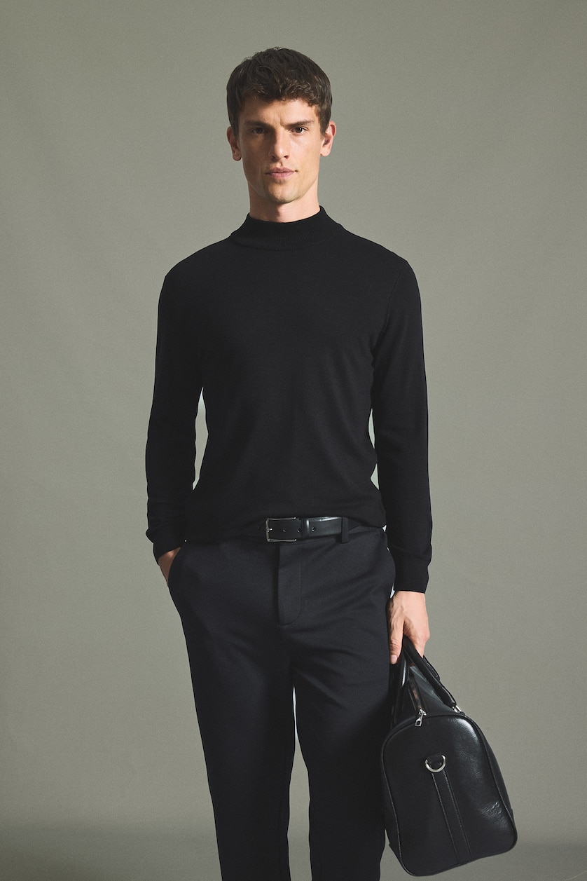 MESHKUJ Black Regular Fit Basic Knitted Turtleneck Sweater