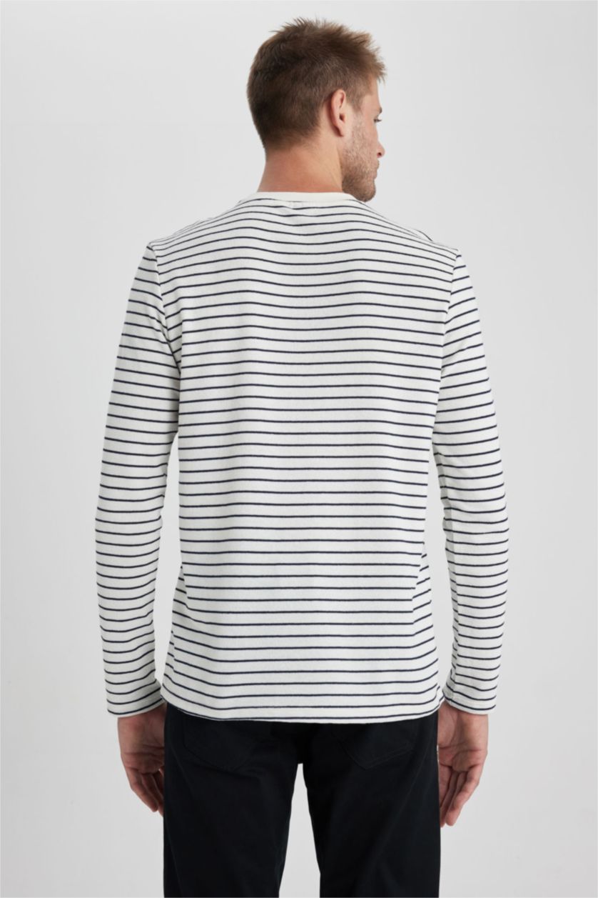 MAN White Slim Fit Crew Neck Striped Long Sleeve T-Shirt