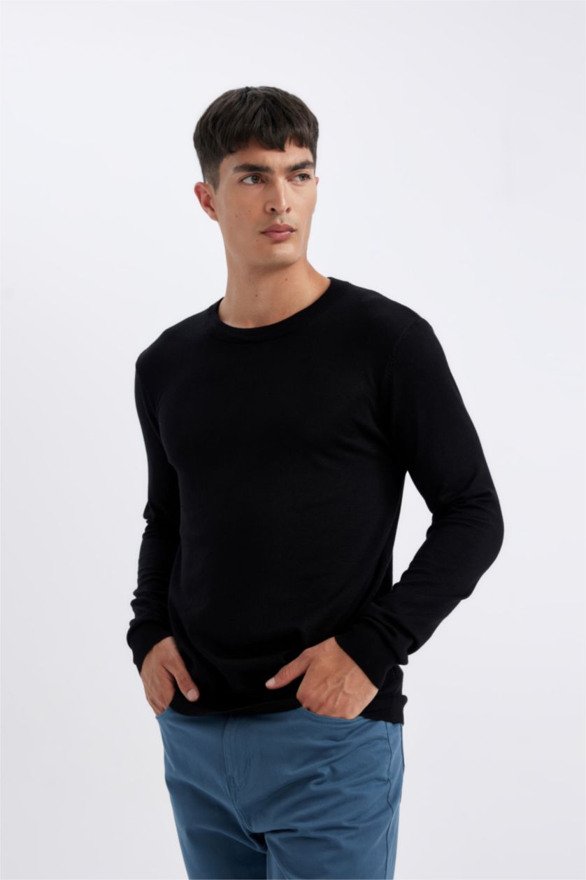 رجال أسود Regular Fit Knitwear Pullover